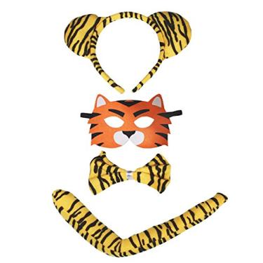 Imagem de Petitebella Máscara de tigre, 4 peças, cauda de borboleta, fantasia infantil (tamanho único)
