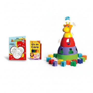 Imagem de Kit Educativo Infantil Girafa Didática + Mini Livro de Colorir + Giz de Cera 6 Cores