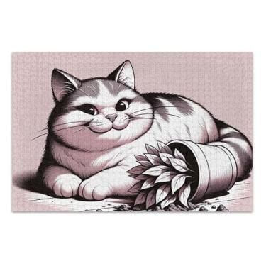 Imagem de Quebra-cabeças 1000 peças, presentes de elefantes brancos para adultos, quebra-cabeça exclusivo, cenário, arte floral, gato fofo, travessura, rosa, 75 x 40 cm