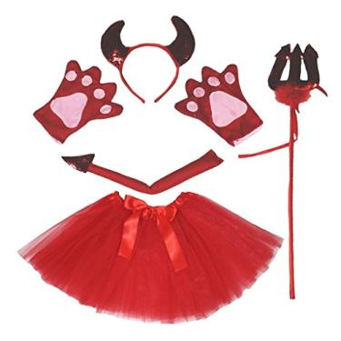 Imagem de Petitebella Luvas Trident Trident Tail da Red Devil Fantasia Adulta 5 peças, Diabo vermelho, One Size