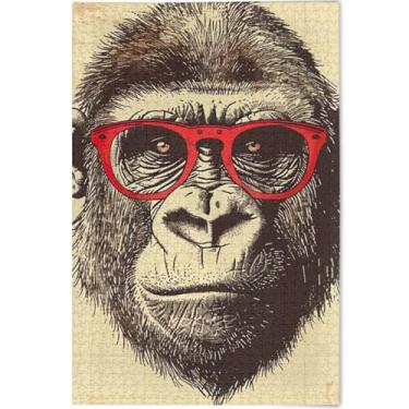Imagem de Quebra-cabeças engraçados com retrato de gorila personalizado, 500 peças para adultos, amigos, família, jogos, presentes, quebra-cabeça divertido, família, arte, pintura, brinquedo, 52 x 37,8 cm
