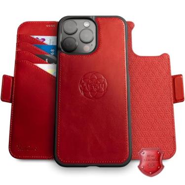 Imagem de Dreem Real Leather for iPhone 16 Pro Case Wallet, Revolutionary Phone Stand, MagSafe-Fit, Magnetic Detachable Flip Cover, RFID Blocking Card Holder, Gift-Box [Fibonacci:Red]