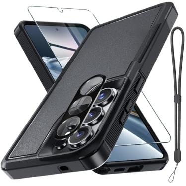 Imagem de Capa para Samsung Galaxy S26 Ultra com protetor de tela + capa de lente de câmera, capa de telefone resistente à prova de choque de grau militar com alça de pulso para Samsung S26Ultra, preto fosco