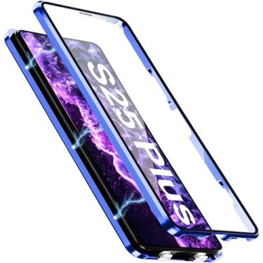 Imagem de [Material de metal] Capa para Samsung Galaxy S25 Plus, capa de celular externa com proteção contra quedas de grau militar com tela de vidro integrada e protetor de lente da câmera, capa de metal para