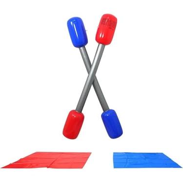 Imagem de Jogo de Bastões Infláveis com Tapetes, Kit de Duelo para Crianças, Bastões de PVC Vermelho e Azul com Bases, Brinquedo para Diversão ao Ar Livre