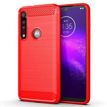 Imagem de Capa para Moto One Macro Capa,Material de fibra de carbono,Macio antiderrapante,anti-óleo,Proteção total de capa de telefone compatível com Moto One Macro-Red