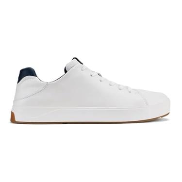 Imagem de OLUKAI Lae'ahi Li 'ILI Tênis masculino de couro, sapatos de couro de flor integral flexível, salto embutido e solas de borracha para todos os climas, Branco brilhante/azul trench, 45