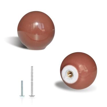 Imagem de Pidynx Pacote com 8 puxadores de cômoda marrons puxadores de armário de cerâmica de 3,3 cm fofos puxadores coloridos de orifício único para gaveta 33 mm alças redondas de armário para quarto infantil