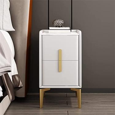 Imagem de Mesa de cabeceira de madeira preta, suporte para quarto, branco, moderno, mini armário de cabeceira com 2 gavetas, cinza, leve, luxuoso, ultra-estreito, couro italiano, armário de cabeceira 35 x 40 x