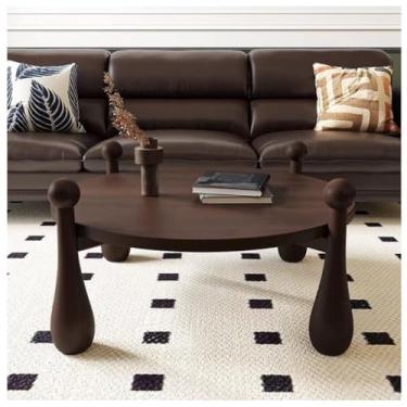 Imagem de Mesa central de madeira maciça mesa de centro sala de estar mesa doméstica pequena mesa doméstica retrô americana mesa de centro mesa de centro mesa de centro (cinza (0,9 m) marrom)