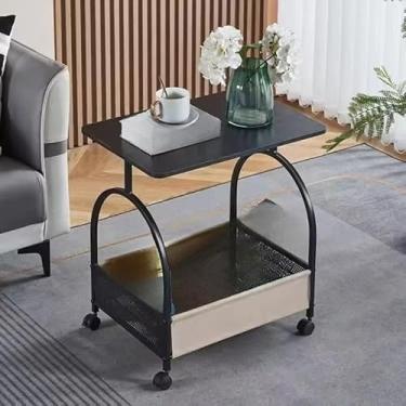 Imagem de Mesa Lateral Móvel para Sofá - Mesa Pequena Multiuso para Sala de Estar, Varanda e Canto, Ideal como Mesa de Centro Auxiliar e Apoio (A-preto)