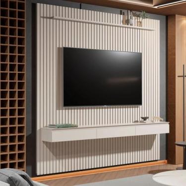Imagem de Painel 100% MDF para TV 75 Polegadas Ripado com Rack Suspenso 3 Gaveta