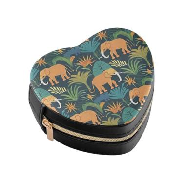 Imagem de Burbuja Caixa de joias em forma de coração de animais africanos mini estojo de joias de viagem para mulheres e meninas, estojo portátil organizador de armazenamento para brincos, anéis, colares e
