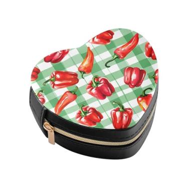 Imagem de Burbuja Caixa de joias em formato de coração quadriculado mini estojo de joias de viagem para mulheres e meninas, estojo portátil organizador de armazenamento para brincos, anéis, colares e pulseiras