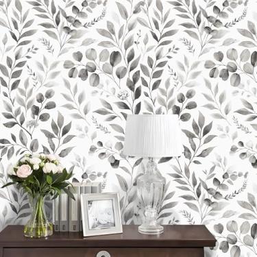 Imagem de Floralplus Papel de parede de folha de eucalipto boho papel de parede removível amigável ao locatário para banheiro papel de contato texturizado autoadesivo para armário de cozinha 44,5 x 299,7 cm