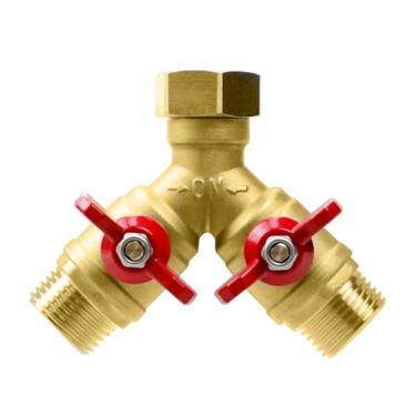Imagem de CUMIZON Divisor de mangueira de jardim de 2 vias, divisor de torneira de conector Y de latão resistente, divisor Y de mangueira de água, 2 válvulas com 2 arruelas de borracha extra (alça grande - 2