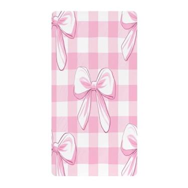 Imagem de Blueangle Lençol de berço padrão para berço infantil - Lençóis de algodão macio e respirável com laços rosa fofos (504)