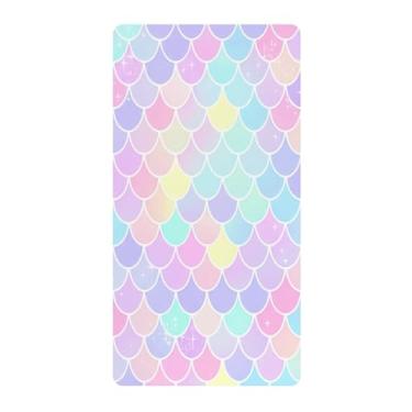 Imagem de Blueangle Lençol de berço padrão para berço infantil - Lençóis de algodão macio e respirável com escamas de sereia coloridas (327)