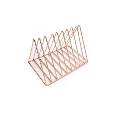 Imagem de Escritório Estante de Triângulo Ferro para Livros, Mesa Estudo, Porta-Revistas, Suporte para Escritório, Material Educacional Cultural Organizador de mesa(Copper Color)