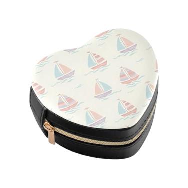 Imagem de Burbuja Caixa de joias em forma de coração de barco mini estojo de joias de viagem para mulheres e meninas, estojo portátil organizador de armazenamento para brincos, anéis, colares e pulseiras