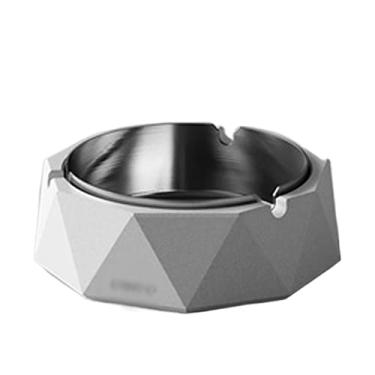 Imagem de Porta-cinzas Cinzeiro poligonal raso de cimento, aço inoxidável, à prova vento, sala estar, estudo, cinzeiro, hotel, cafeteria, cigarro, charuto(Branco)