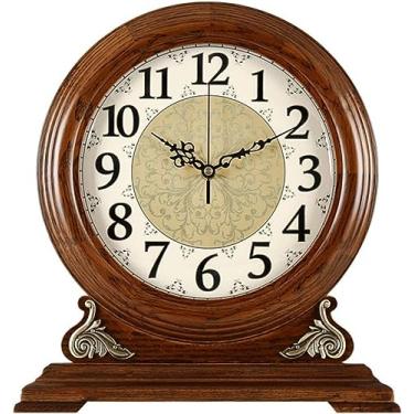 Imagem de Relógio retrô em pé, relógio de mesa vintage, relógio de mesa criativo de madeira maciça, relógio de mesa silencioso, funciona com bateria para casa, escritório, prateleira e casa
