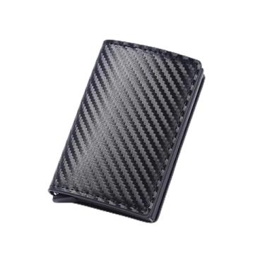 Imagem de Carteira masculina com três dobras – janela de identificação com bloqueio de RFID, fina para transporte diário, costura durável, presente para ele, Preto, Minimalista