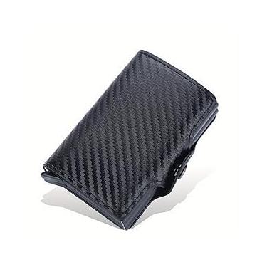 Imagem de Carteira de metal com caixa dupla com bloqueio RFID, carteira masculina de liga de alumínio, carteira pop-up fina (padrão de fibra de carbono)