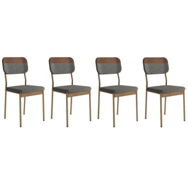 Imagem de Kit 4 Cadeiras Sala Jantar Valle 1755 Aço 4 Uni Rose-linho Grafite-courano Caramelo-freijo - Carraro