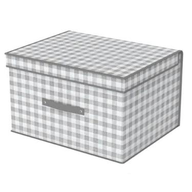 Imagem de Caixa Organizadora Dobrável Cesto Xadrez Roupas Quarto Lavanderia Banh