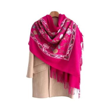 Imagem de Cachecol Floral Feminino Quente 70x210cm, Xale De Caxemira Sintética, 