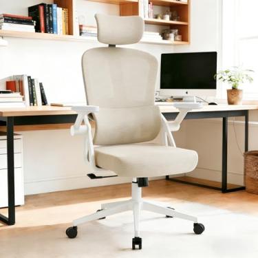 Imagem de Cadeira de escritório ergonômica – Cadeiras de mesa confortáveis de 181 kg com encosto de cabeça ajustável e suporte para as costas lombar, cadeiras de computador de malha com rodas e braços para