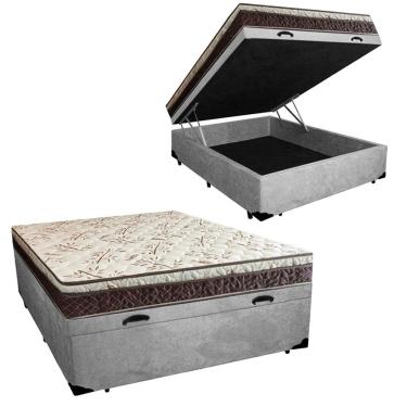 Imagem de Cama Box Baú Casal Blindado Suede + Colchão Casal Espuma Extra Firme D33 Elegance Ortopédico 64x138x188 Cor:cinza