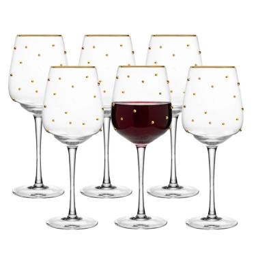 Imagem de Jogo 6 Taça De Vinho Tinto 350ml Vidro Com Borda Dourada Linha Balls Wolff