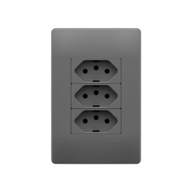 Imagem de Tomada Tripla Fame Habitat Onix 2p+t 20a Com Placa 4x2 Onix