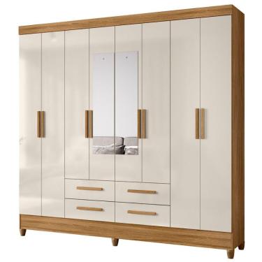 Imagem de Guarda Roupa Casal Flórida 8 Portas de Bater MDP-MDF com Espelho Freijo Off White Moval Móveis