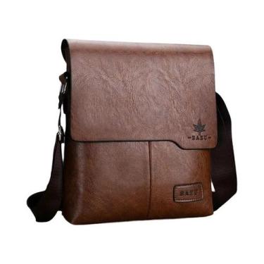 Imagem de Bolsa Mensageiro Vintage De Couro Marrom E Preto Para Homens, Bolsa De