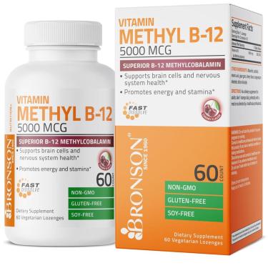 Imagem de Suplemento Bronson Metil B12 5000mcg Vitamina B12 60 Pastilhas-Unissex