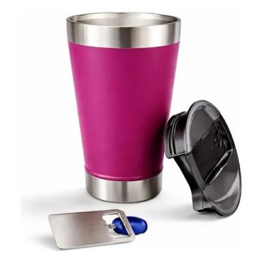 Imagem de Copo Térmico De Cerveja Aço Inox 473 Ml Com Tampa - Genérica, Rosa Sho