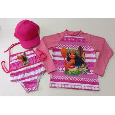 Imagem de Biquini infantil + Camisa UV + Boné - Proteção Solar UV 50 - Conjunto 
