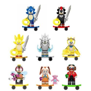 Imagem de Kit 8 bonecos sonic shadow tails knuckles blocos de montar - BLOCO DE 