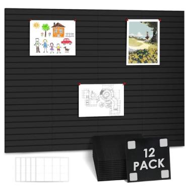 Imagem de Mimoyalaso Pacote com 12 quadros grandes de cortiça para parede – azulejos de quadro de avisos de feltro com abas adesivas removíveis, quadro de alfinetes de feltro decorativo para fotos, memorandos