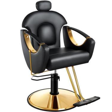 Imagem de Cadeira de Salão Baasha Ergonômica Reclinável, Estilo Dourado, Apoio d