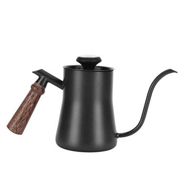 Imagem de Panela de café, chaleira de café de orelha suspensa de aço inoxidável estável com termômetro para hotéis para café para beber chá para restaurantes(650ml preto)
