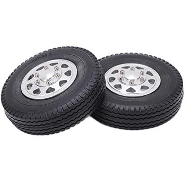 Imagem de SPYMINNPOO Cubos de jantes dianteiros de metal com pneus de borracha de 22 mm de largura para 1/14 RC de reboque, trator de escalada, caminhão de carro (prata)