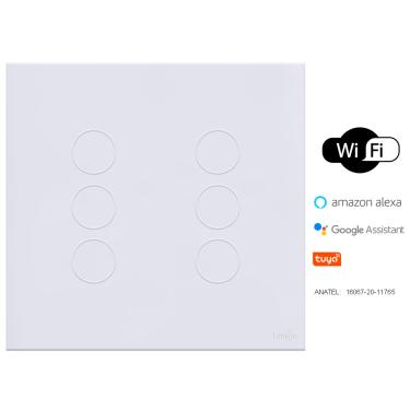 Imagem de Interruptor Touch Wi-Fi Tok Glass 6 Botões Branco 4X4 Lumenx