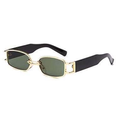 Imagem de Óculos de sol femininos retangulares pequenos fashion designer vintage quadrado punk óculos de sol masculinos tons uv400 óculos claros, dourado verde escuro