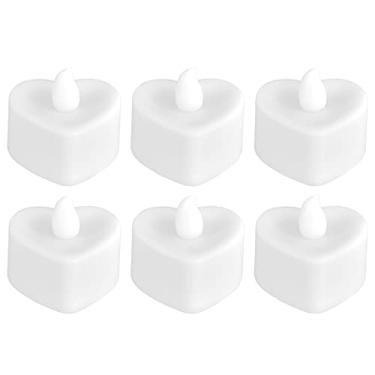 Imagem de Vbestlife 6 velas de luz, economia de energia, lâmpada de vela LED em forma de coração, para decoração de mesa de casamento e festas