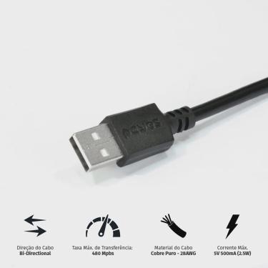 Imagem de Cabo para Impressora USB a 2.0 Macho para USB B 2.0 Macho 28AWG Puro Cobre 2 Metros - PUABM2-2