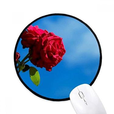 Imagem de DIYthinker Tapete de mouse azul rosas vermelhas folhas verdes desktop escritório tapete redondo para computador